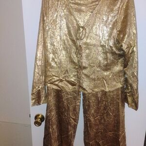 Alice Blue Metallic Gold Wide-Leg Pants Set